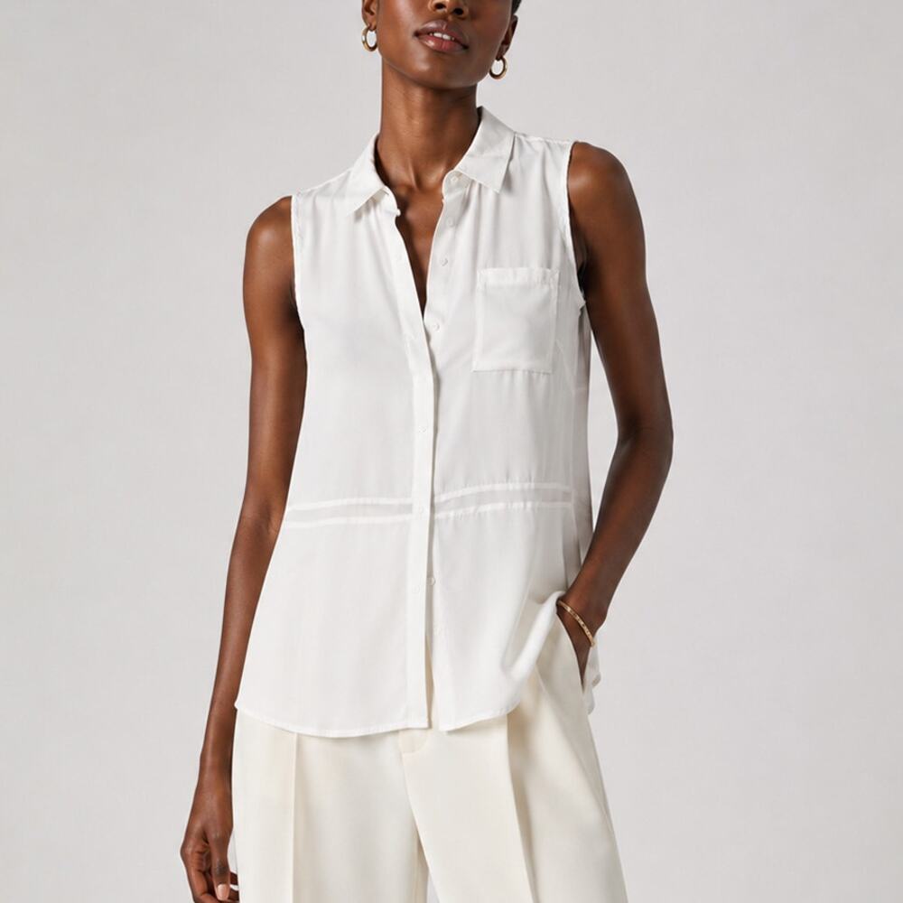 Go by Go Silk White Silk Sleeveless Button Front Blouse Size M